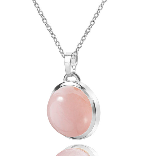 Collier avec Calcédoine Rose Argent Massif 925/000