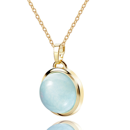 Collier avec Calcédoine Bleue en Argent Massif 925/000 plaqué or