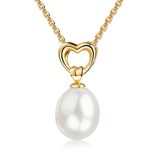 Collier avec coeur et perle d'eau douce en argent sterling 925/000 plaqué or