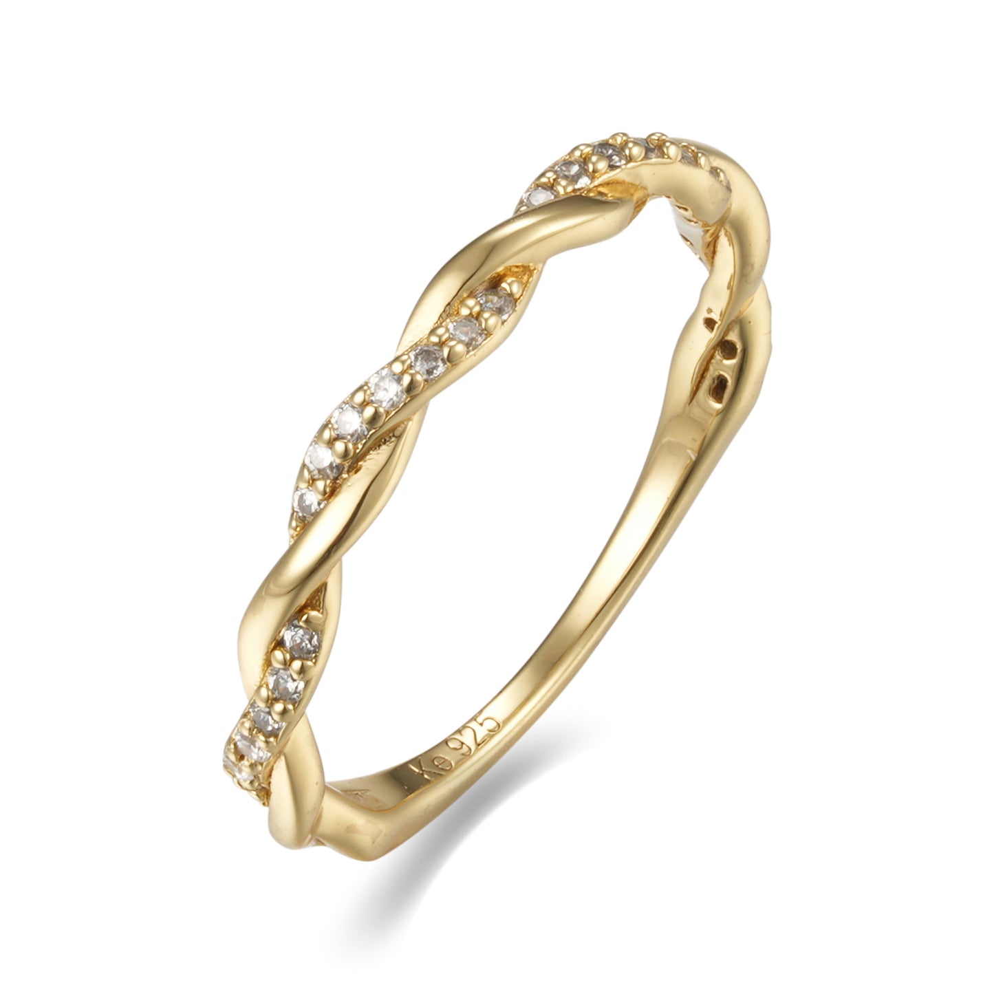 Bague femme torsadée avec 23 zircones en argent sterling 925/000 plaqué or