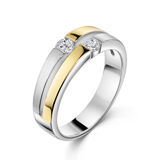 Bague femme 2 rangs et 2 zircons Argent 925/000 bicolore