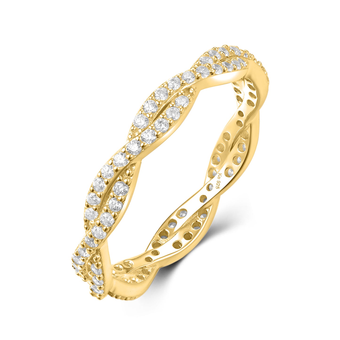 Bague femme torsadée avec 80 zircones en argent sterling 925/000 plaqué or