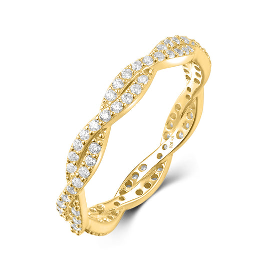Bague femme torsadée avec 80 zircones en argent sterling 925/000 plaqué or