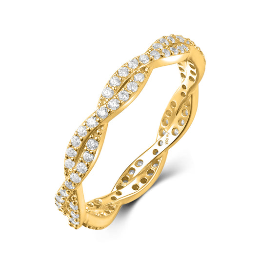 Gedraaide Damesring met 84 Zirkonia Sterling Zilver 925/000 goud verguld