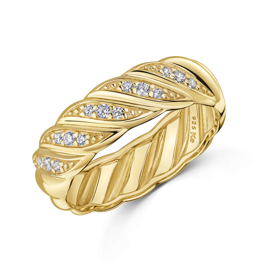 Damesring met 15 Zirkonia Sterling Zilver 925/000 goud verguld