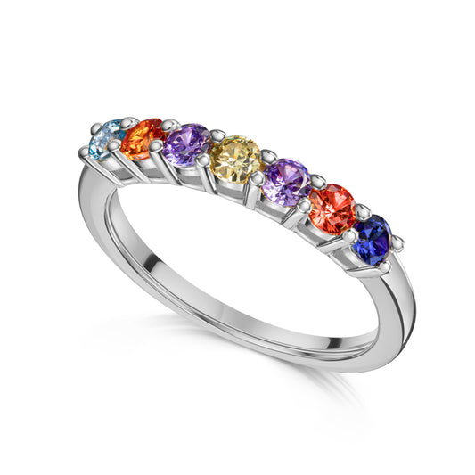 Damesring met 7 kleurrijke Zirkonia Sterling Zilver 925/000