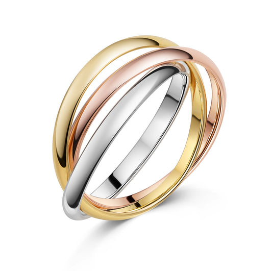 Trois bagues enroulés tricolores en argent sterling 925/000
