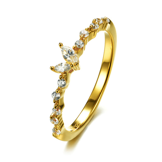 Damesring met 12 Zirkonia Sterling Zilver 925/000 goud verguld