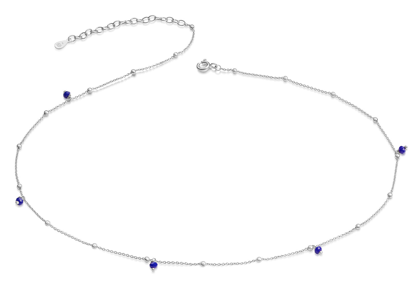 (8048) Halsketting met 5 Blauwe gefacetteerde steentjes Zilver