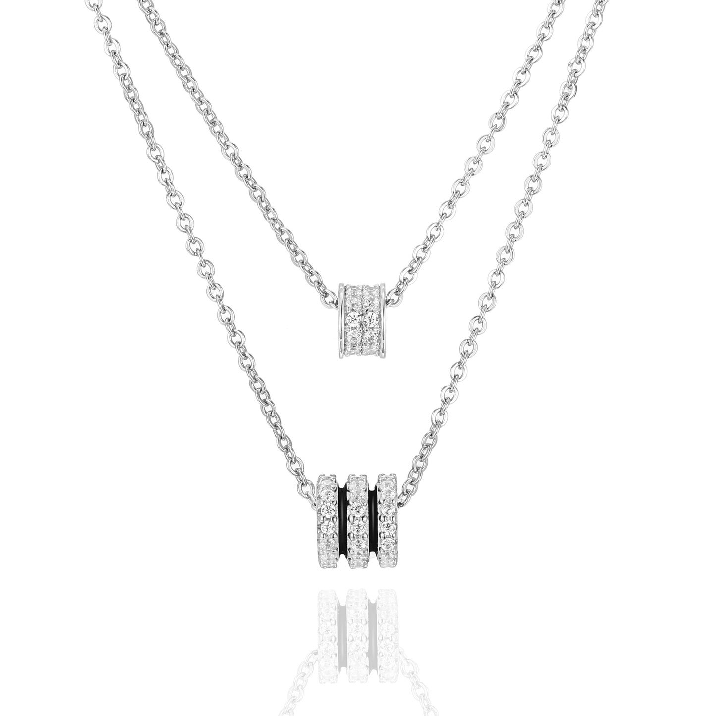 (8104) Haslketting in gelaagde look met 72 Zirkonia Sterling Zilver 925/000