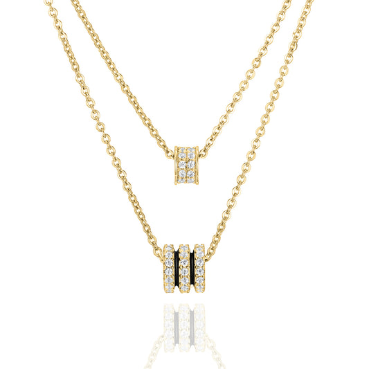 Collier à effet superposé avec 72 zircones en argent sterling 925/000 plaqué or
