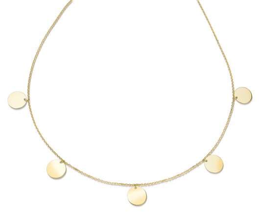 Collier avec 5 plaques rondes de 10 mm en argent sterling 925/000 plaqué or