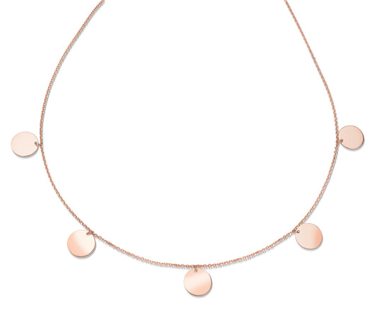 Collier avec 5 plaques rondes de 10 mm en argent sterling 925/000 plaqué or rose