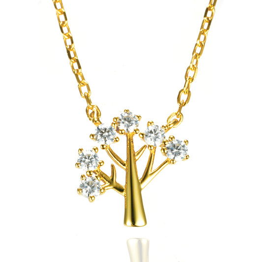 Collier Arbre de Vie avec 6 Zircones plaqué or 925/000