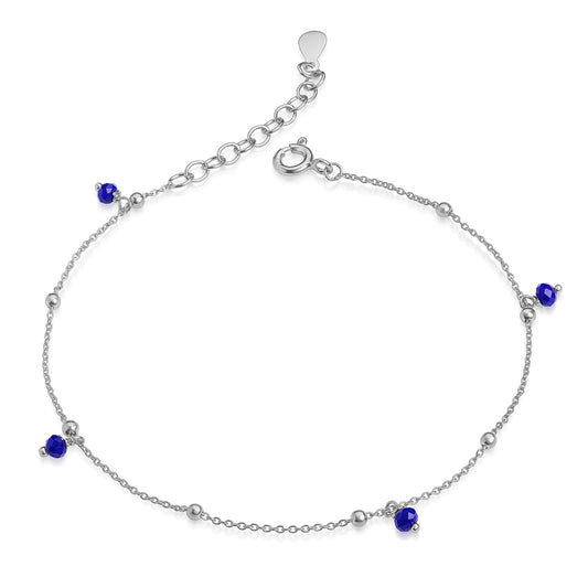 Bracelet avec quatre boules synthétiques bleues 3 mm Argent Sterling 925/000