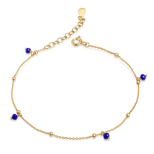 Bracelet avec quatre boules synthétiques bleues 3 mm Argent 925/000 plaqué or