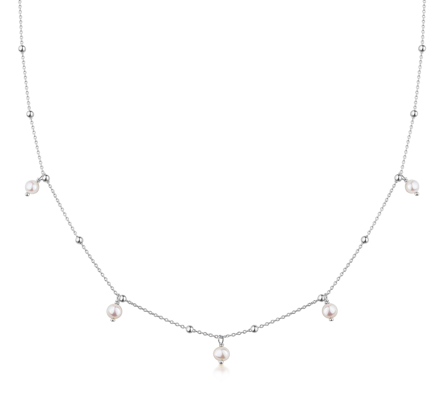 (8304) Halsketting met 5 Zoetwaterparels 4-4,5 mm Zilver