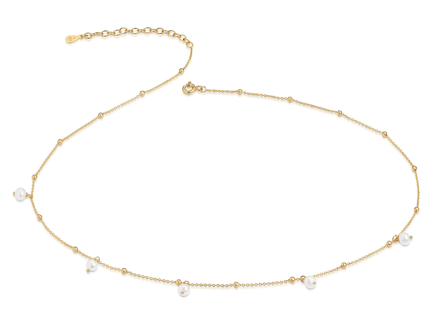 (8307) Halsketting met 5 Zoetwaterparels 4-4,5 mm Zilver goud verguld