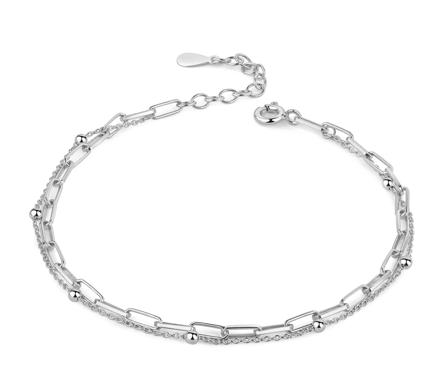Bracelet 2 rangs 17 cm + 3 cm Argent Massif 925/000