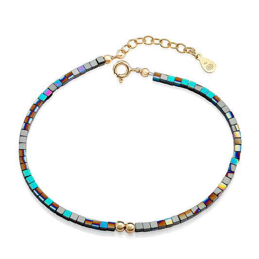 Bracelet Hématite avec 2 boules plaquées or Argent Massif 925/000