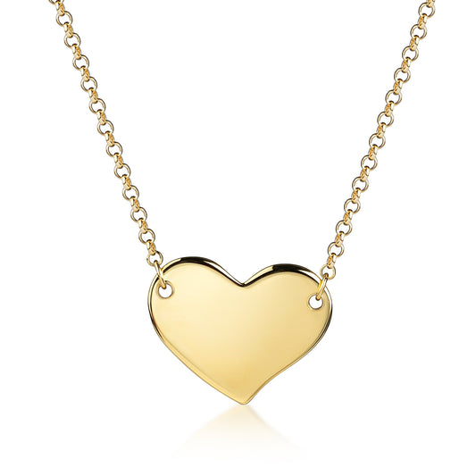 (8335) Halsketting met glanzende Hart 42 cm + 3cm Zilver goud verguld