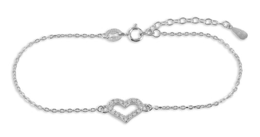 Bracelet Coeur avec 16 Zircones en Argent Sterling 925/000