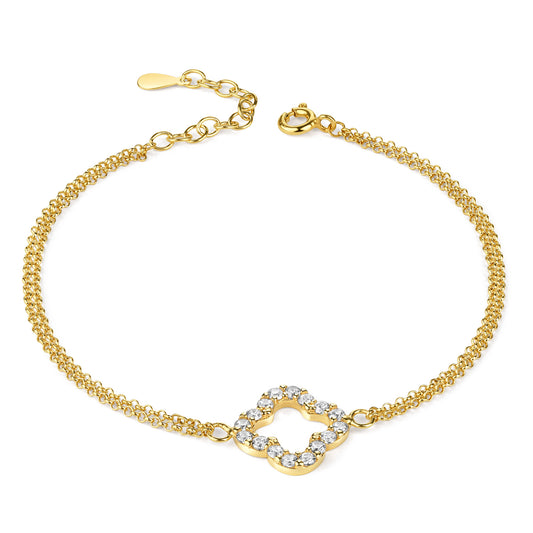 Bracelet avec trèfle 16 Zircones Argent Massif 925/000 plaqué or