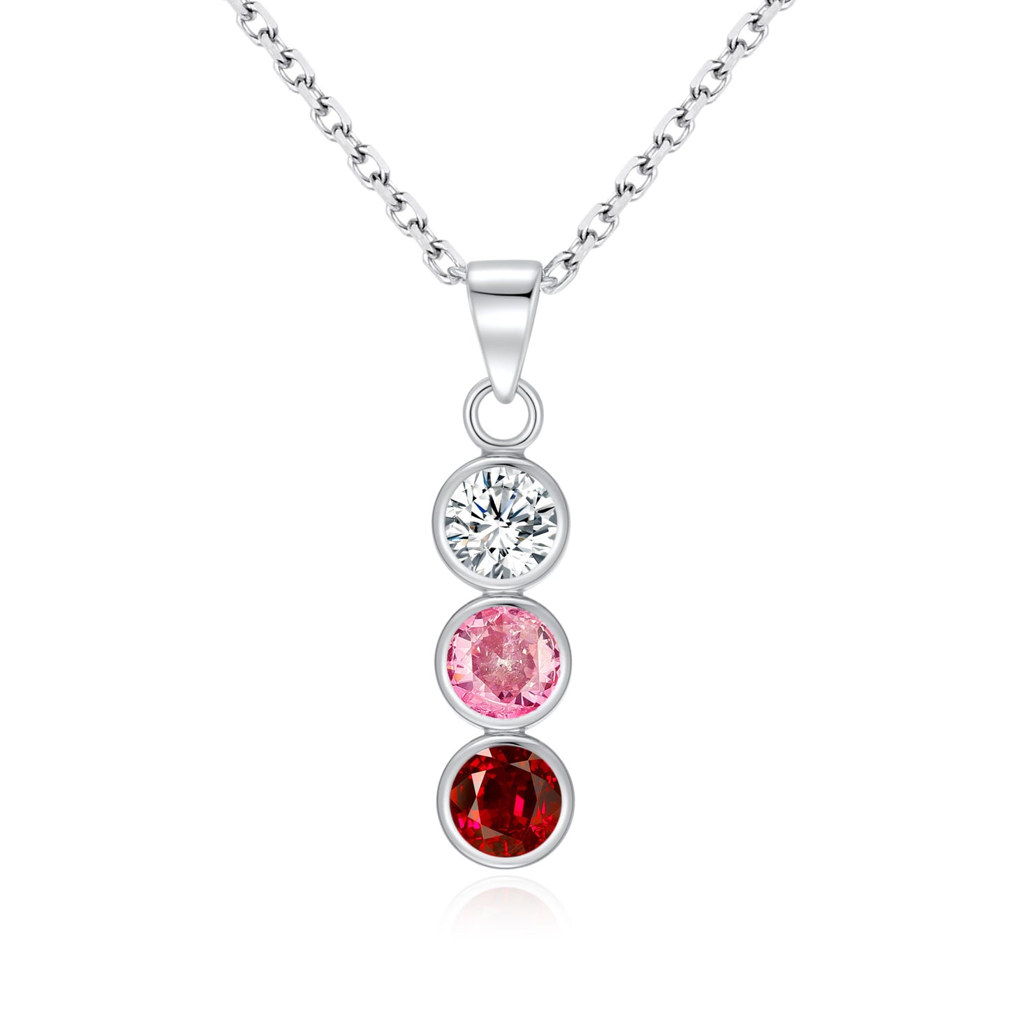 (8474) Halsketting met Hanger 3 zirkonia wit/roze/rood