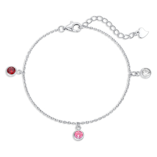 Armband met 3 Zirkonia wit/roze/rood Sterling Zilver 925/000