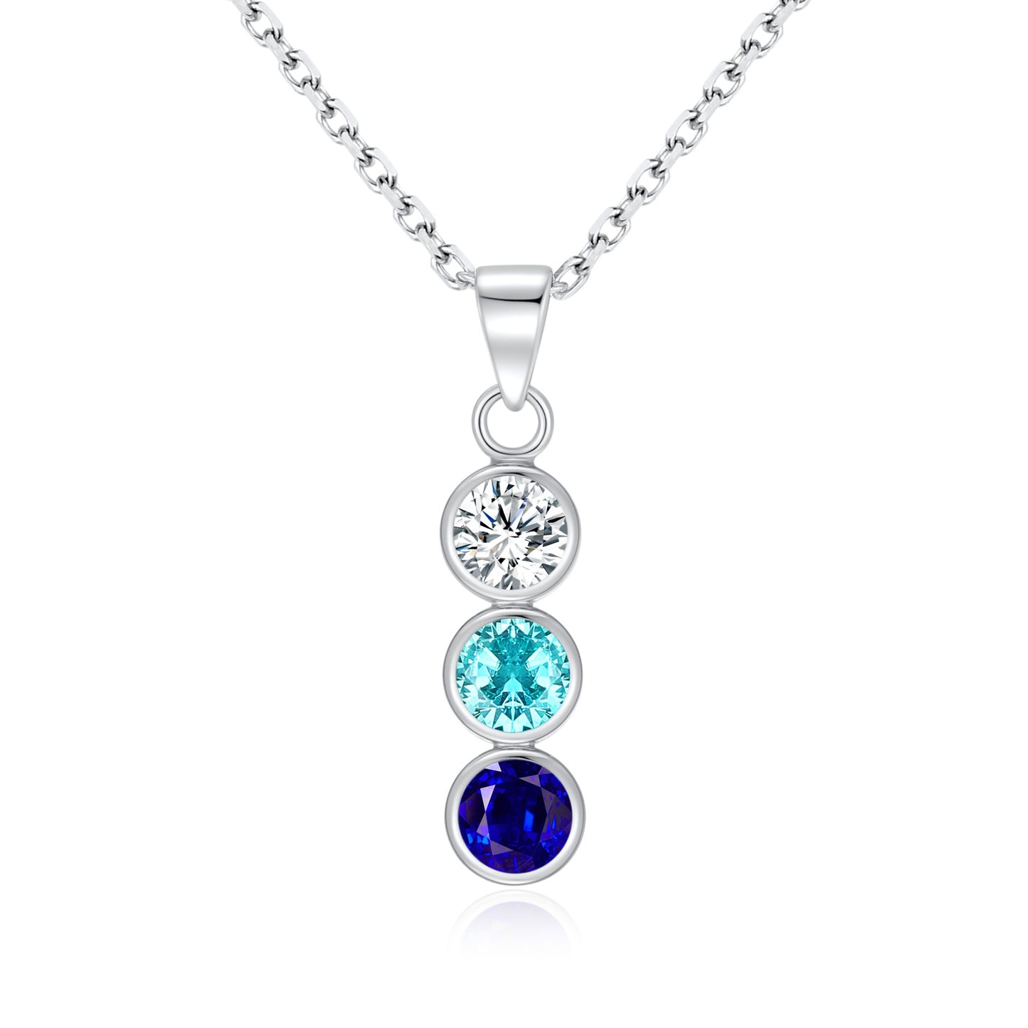 Collier avec pendentif 3 zircones blanc/bleu clair/bleu Argent Sterling 925/000