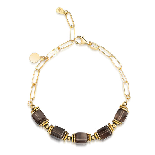 Bracelet avec Quartz Fumé en Argent Massif 925/000 plaqué or