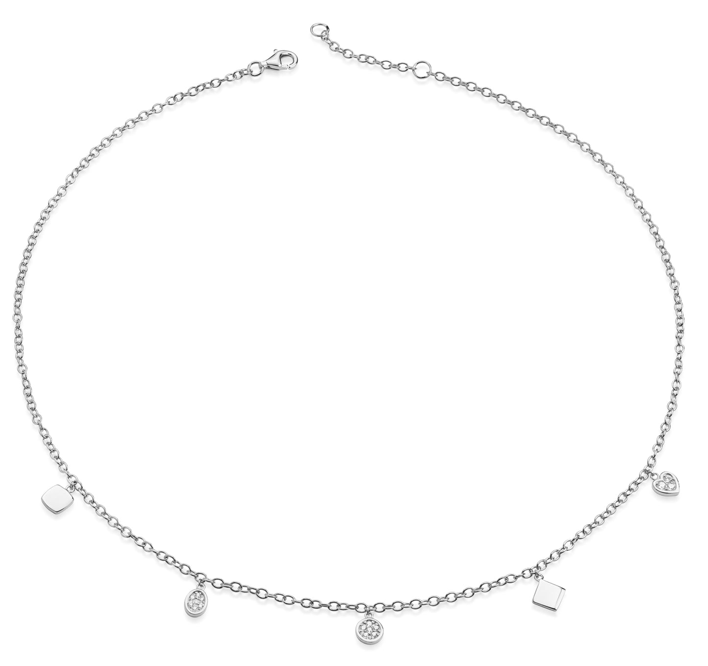 (8588) Halsketting met 5 hangers en 16 Zirkonia Sterling Zilver 925/000