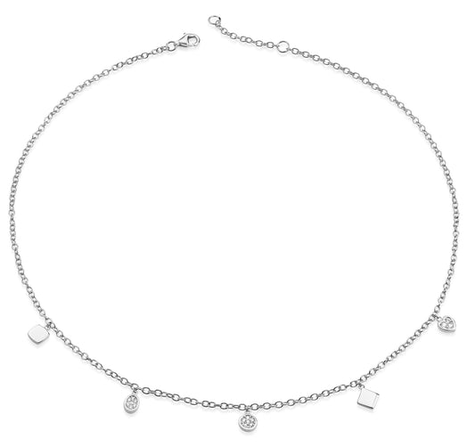 (8588) Halsketting met 5 hangers en 16 Zirkonia Sterling Zilver 925/000