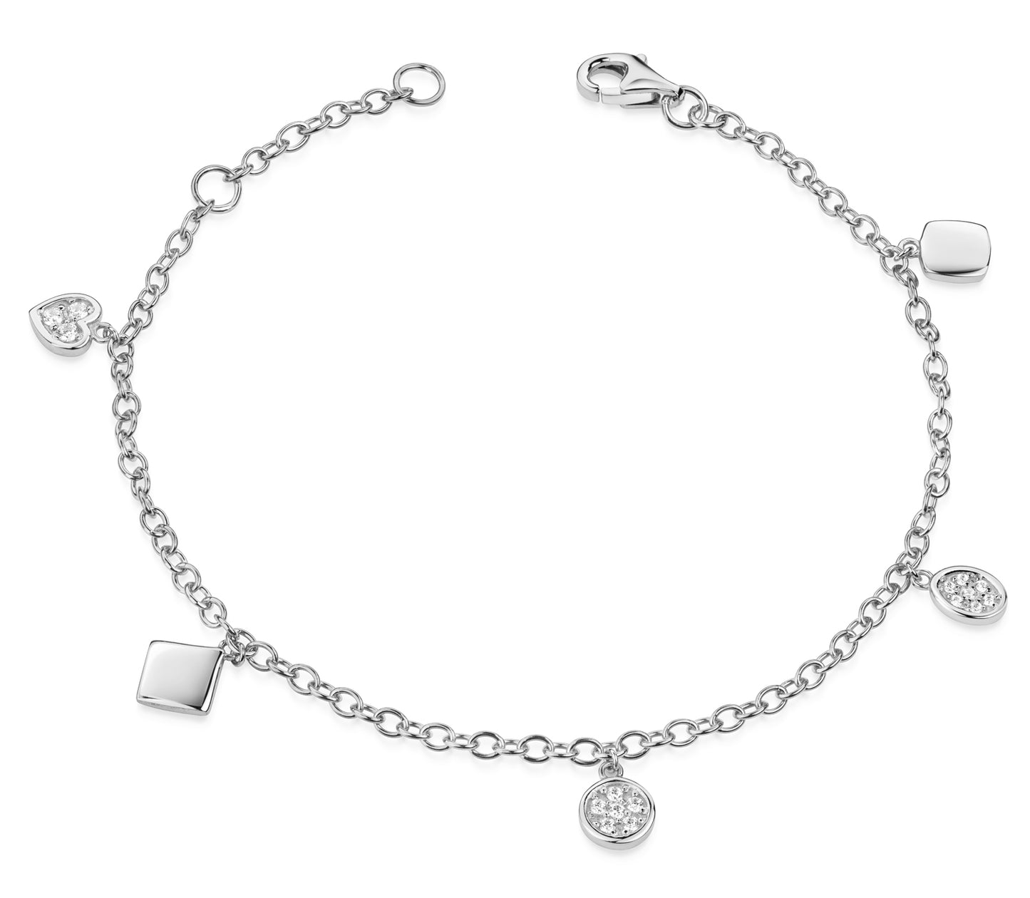 Bracelet 5 pendentifs avec 16 Zircones Argent Massif 925/000