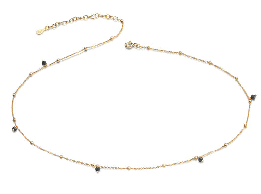 Collier avec 5 boules synthétiques noires Ø 3 mm argent 925/000 plaqué or