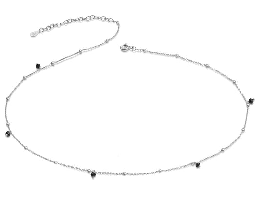 Collier avec 5 boules synthétiques noires Ø 3 mm argent 925/000