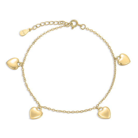 Armband met 4 Hartjes Sterling Zilver 925/000 goud gelaagd