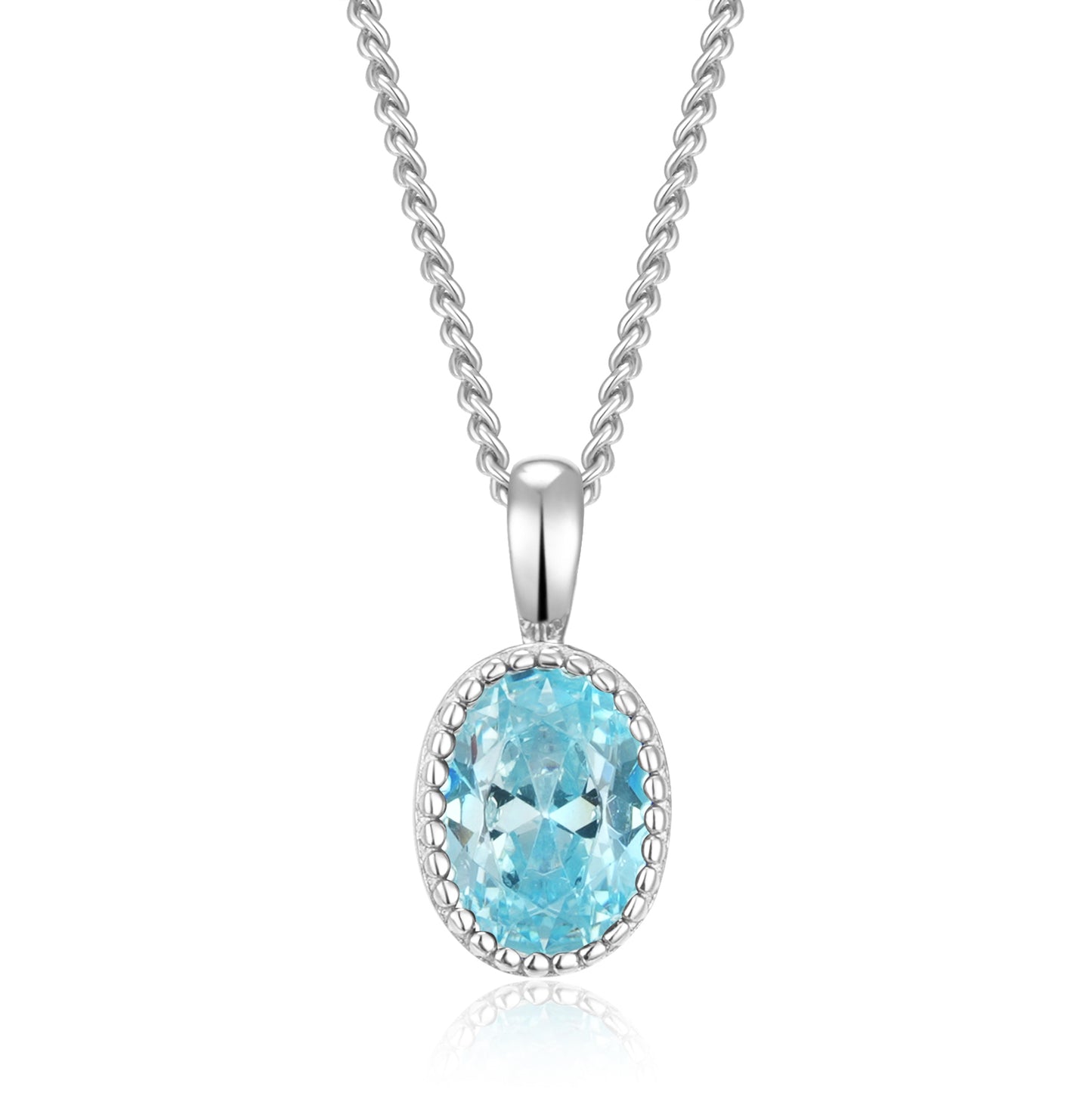 (8754) Halsketting met hanger Aqua Blauwe ovale Zirkonia Zilver