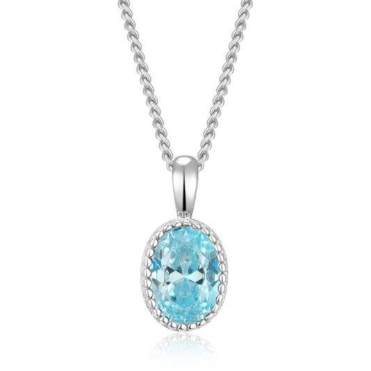 (8754) Halsketting met hanger Aqua Blauwe ovale Zirkonia Zilver