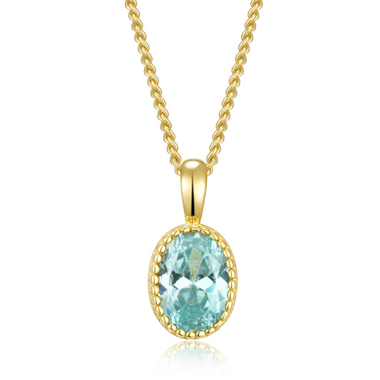 (8756) Halsketting met hanger Aqua Blauwe ovale Zirkonia Zilver goud verguld