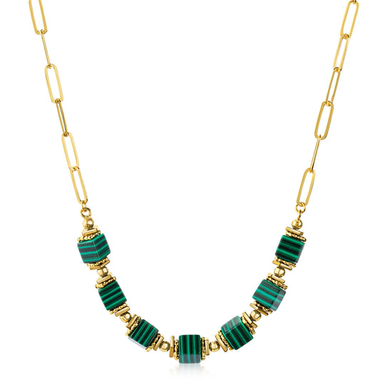 Halsketting met groene malachiet kubus Sterling Zilver 925/000 goud verguld