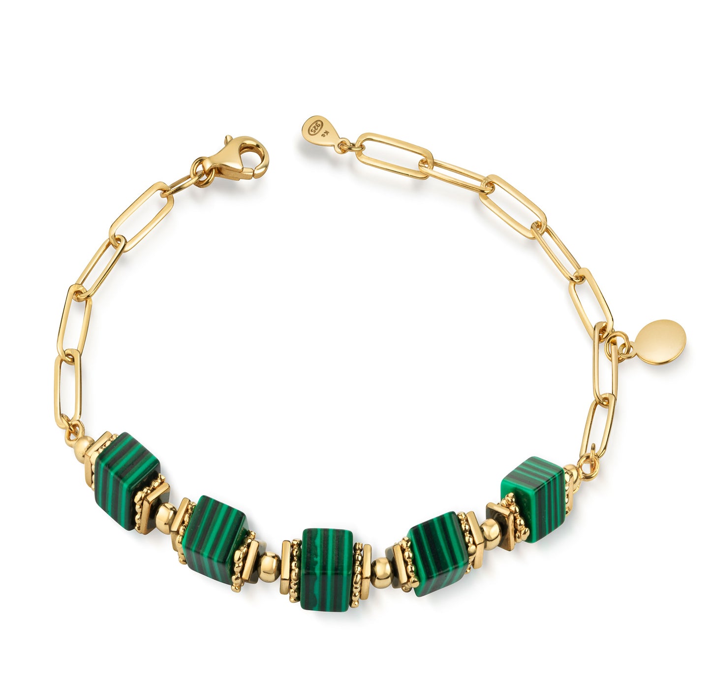 Armband met Groene Malachit Stenen (kubus) Sterling Zilver 925/000 goud verguld