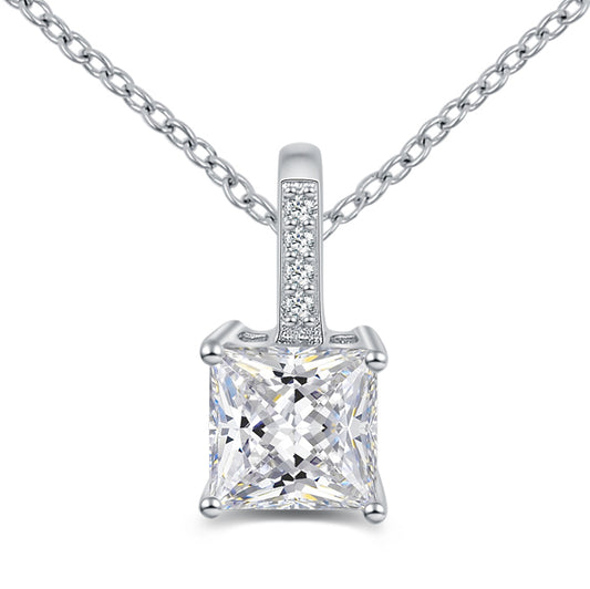 (LB099) Halsketing met hanger Zirkonia Princess Cut Sterlign Zilver 925/000