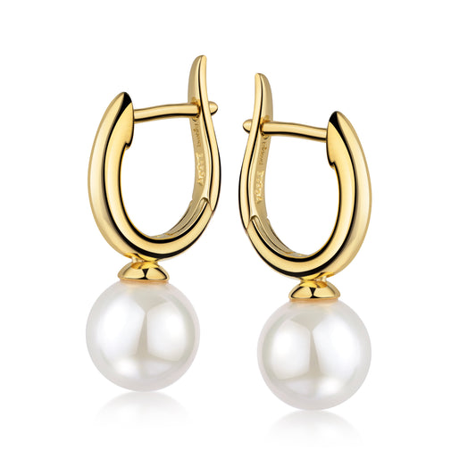 Opvouwbare Oorbellen met Zoetwaterparels Ø 8mm Sterling Zilver 925/000 goud verguld