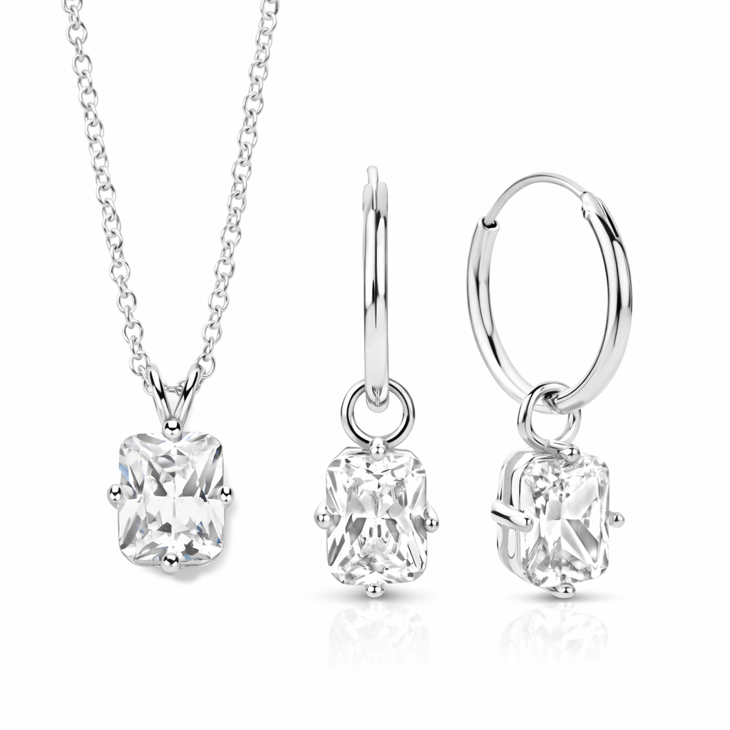 (51272) Collier avec zirconias 8 x 10 mm Argent sterling 925/000