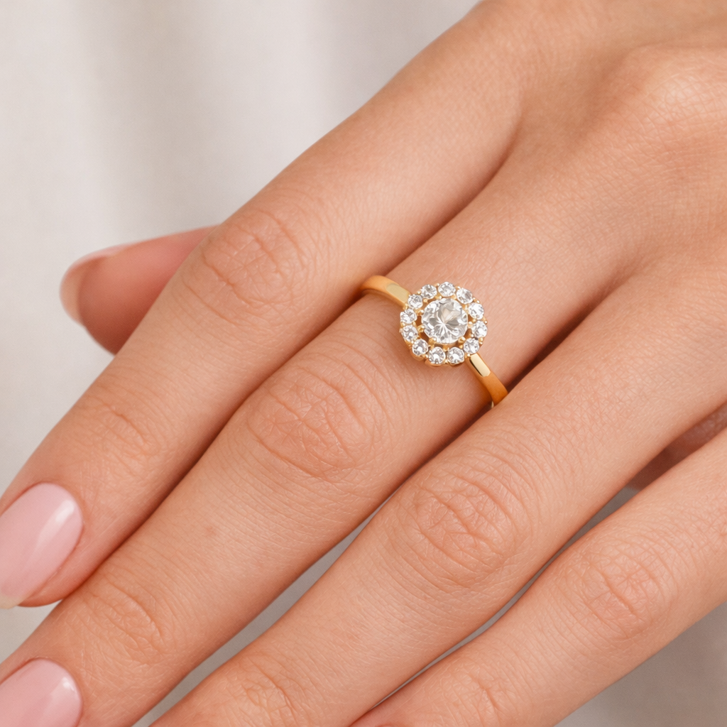 (51441) Bague pour femme en argent sterling plaqué or 925/000 avec 12 zirconias