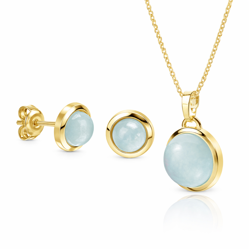 (6961) Collier en argent sterling plaqué or 925/000 avec calcédoine bleue